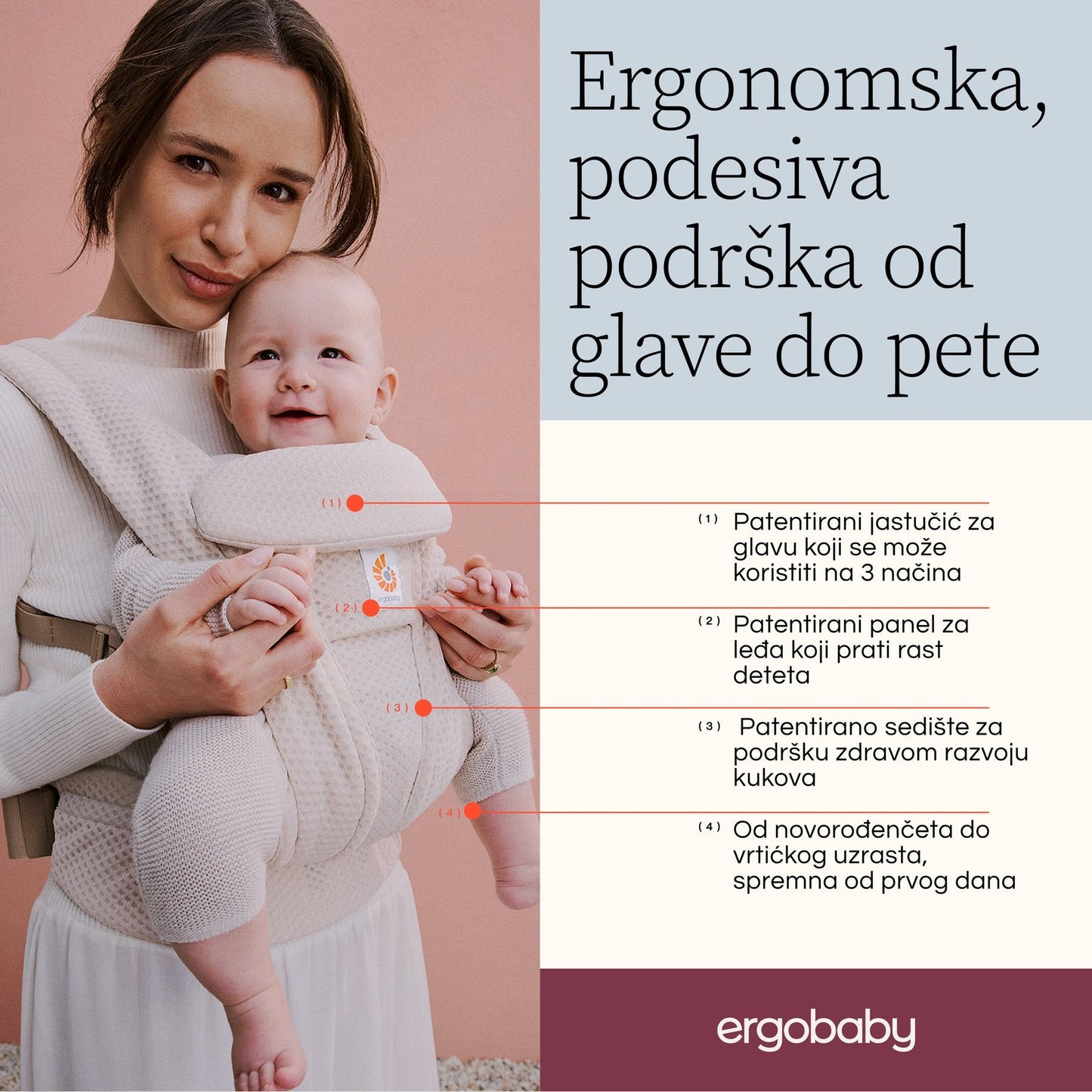 Ergonomska kengur nosiljka Ergobaby Omni Deluxe Mesh - Midnight Blue - Mini Bambini