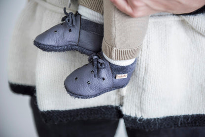 Kožne sandalice Baobaby - Stars grey - Mini Bambini