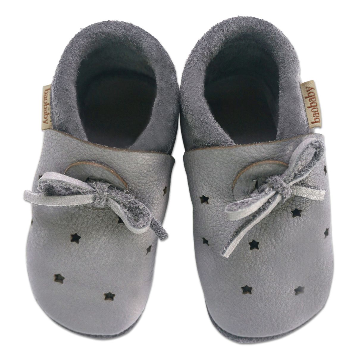 Kožne sandalice Baobaby - Stars grey - Mini Bambini