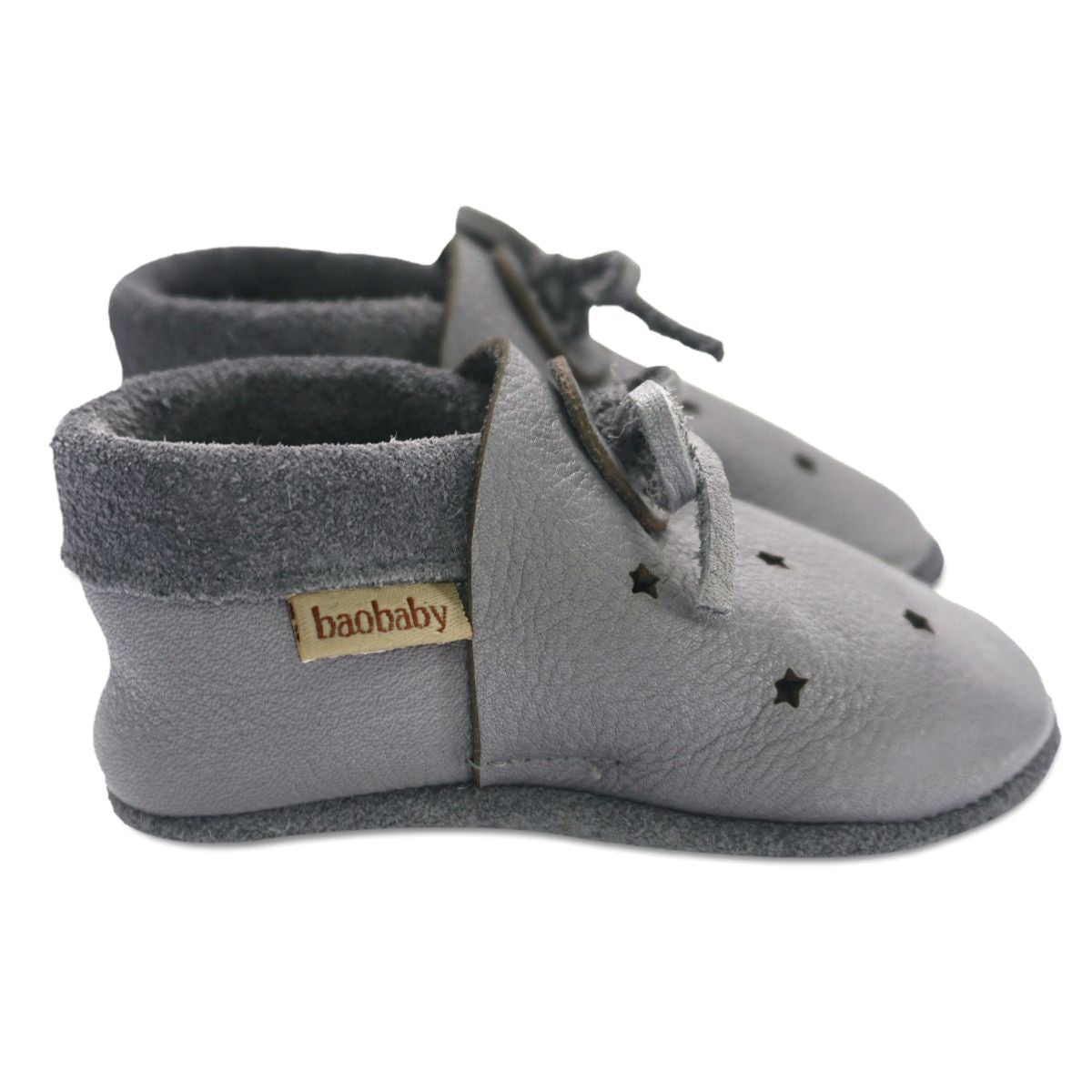 Kožne sandalice Baobaby - Stars grey - Mini Bambini