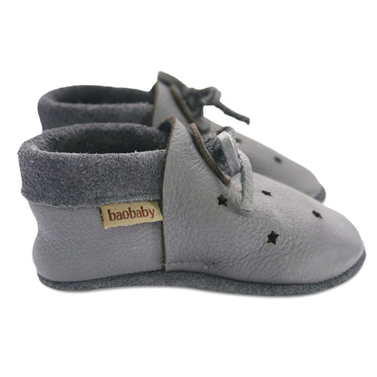 Kožne sandalice Baobaby - Stars grey - Mini Bambini