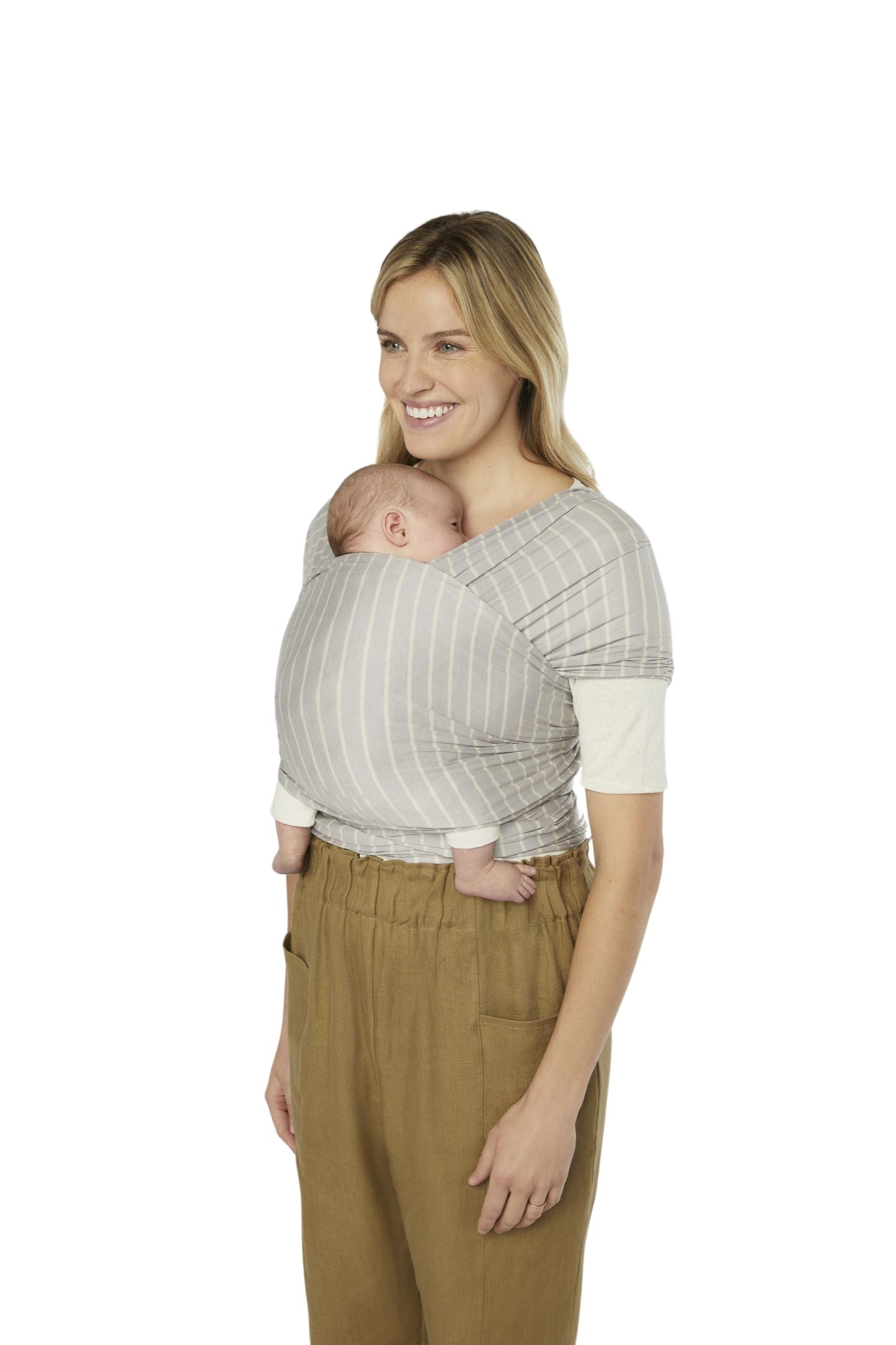 Marama za nošenje bebe Ergobaby Aura Sustainable Knit - Grey Stripes - Mini Bambini