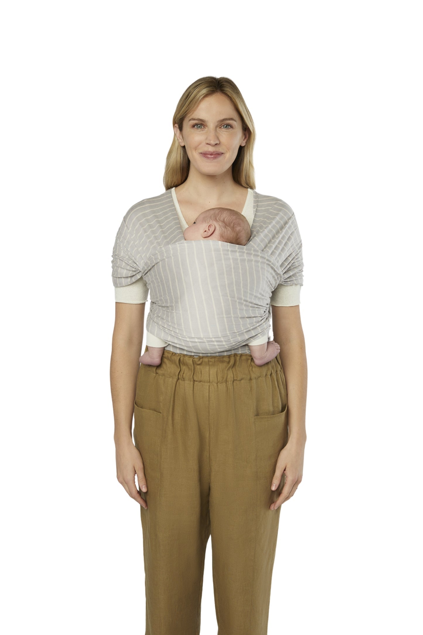 Marama za nošenje bebe Ergobaby Aura Sustainable Knit - Grey Stripes - Mini Bambini